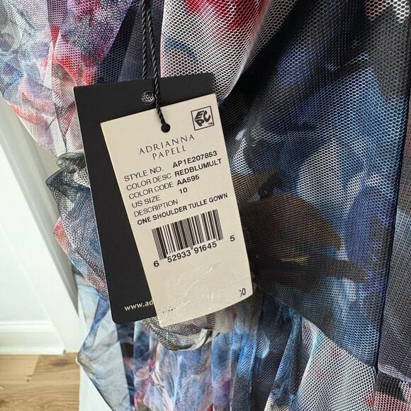 Adrianna Papell Pleated Floral One-Shoulder Chiffon Gown – Size 10 NWT Garden - Picture 8 of 12